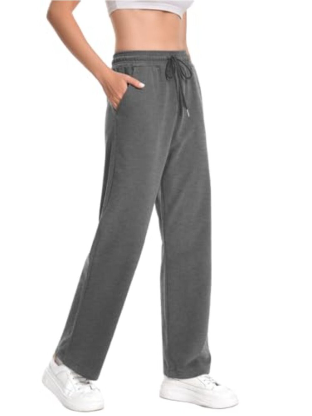 Women's High Waisted Sweatpants Drawstring Slant Side Pockets Straight Leg 29"